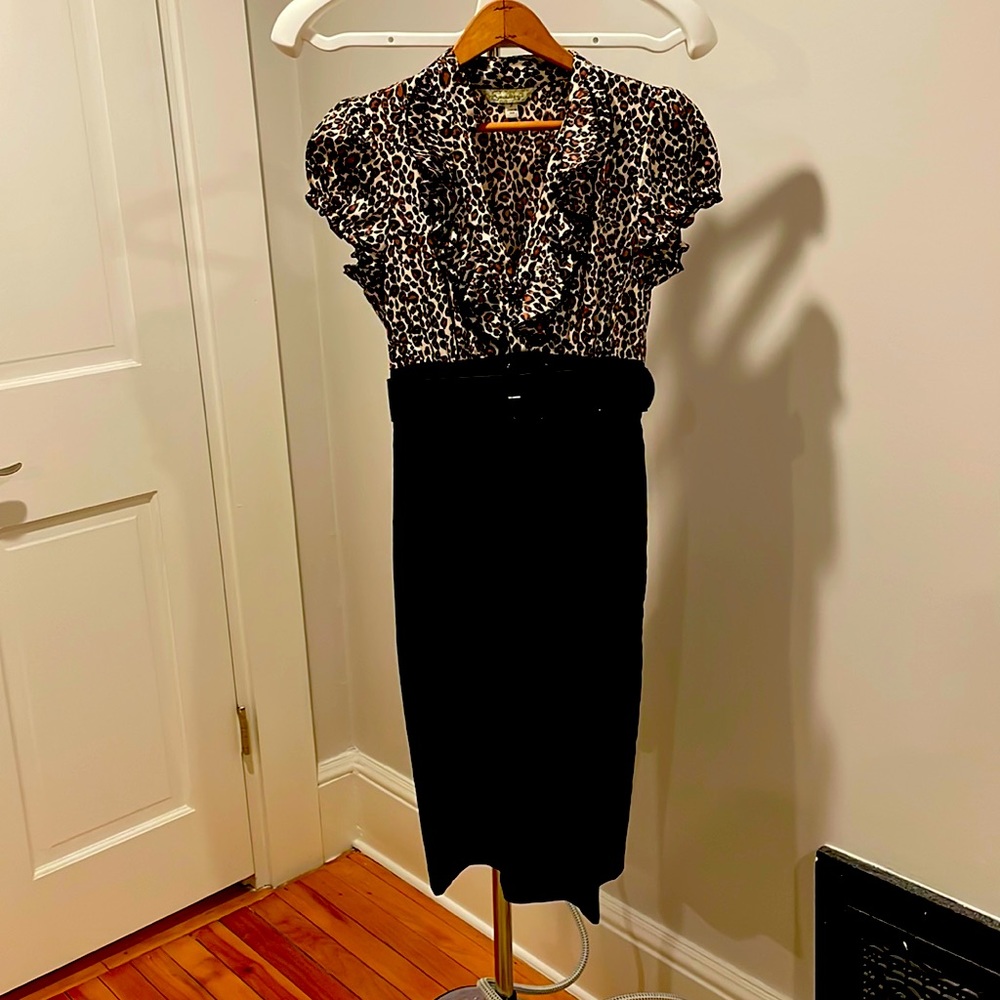 Black and leopard print cocktail dress